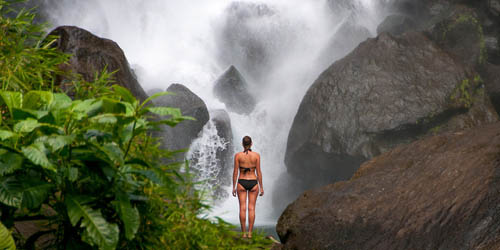 woman at waterfall
