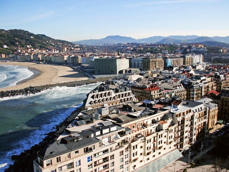 aerial view of buildings near the sea - San Sebastian Spain