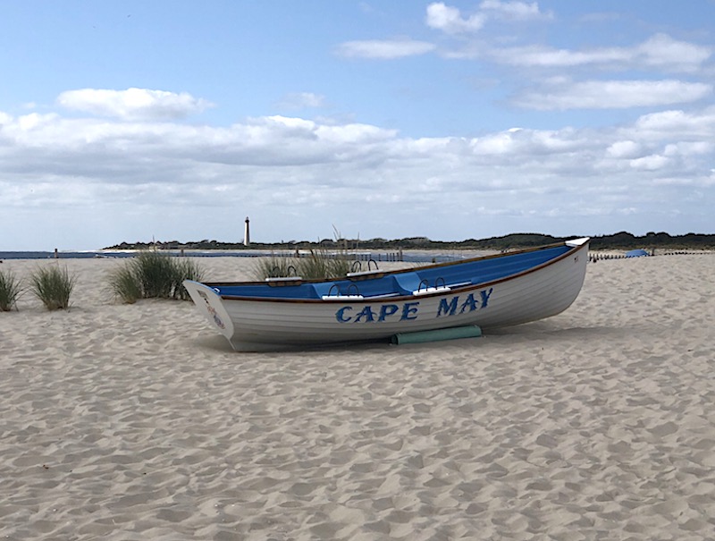 Cape May Beach at the southern end of New Jersey with the Cape May Lighthouse in the background