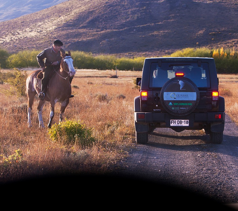 Stopping to chat with a local gaucho (cowboy) in Chile