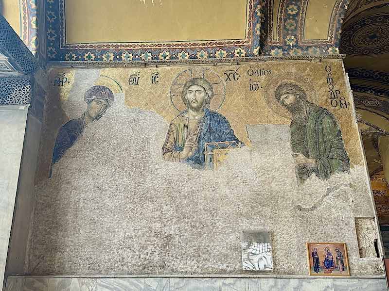 The Deësis mosaic featuring Mary, Jesus, and John the Baptist