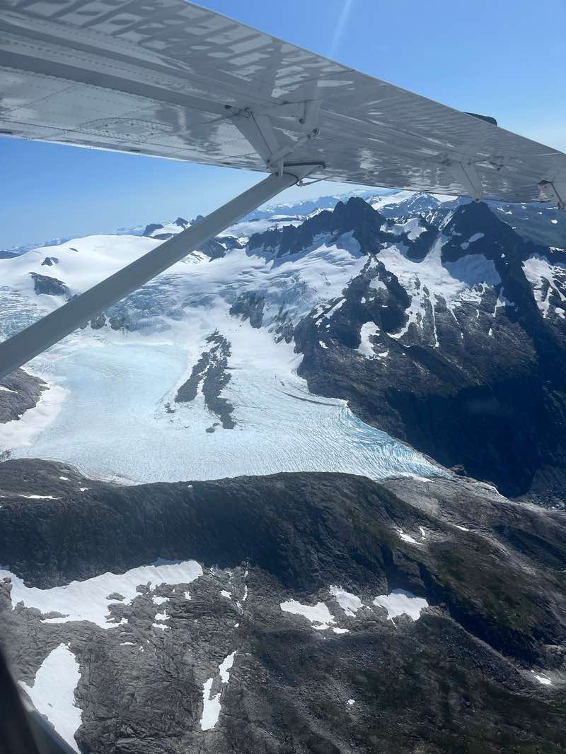 Float plane ride over five glaciers to Taku Lodge