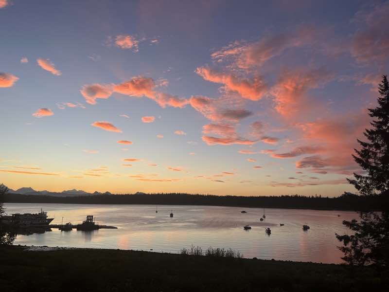 Sunset view over Bartlett Bay from the lodge.