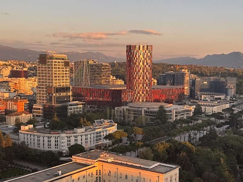 The modernistic Marriot Hotel in central Tirana 