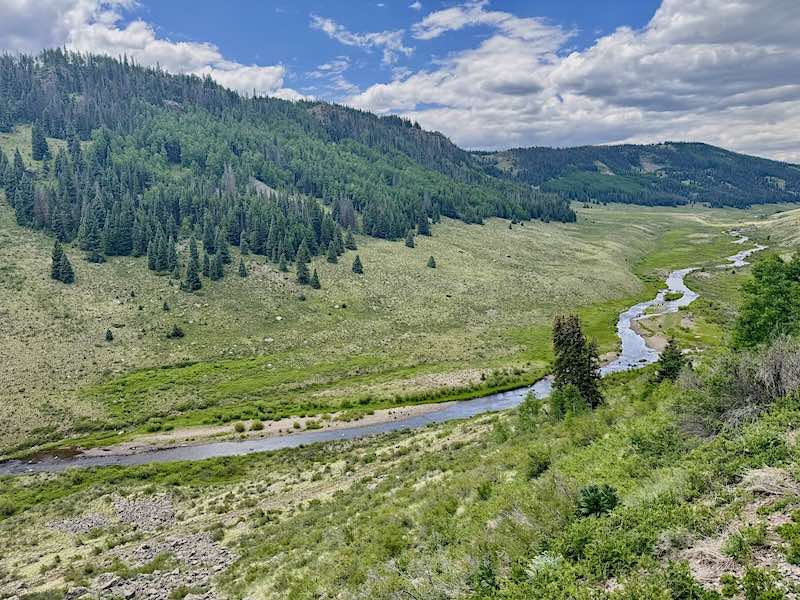 The Rio de Los Pinos meandering towards Ozier, Colorado