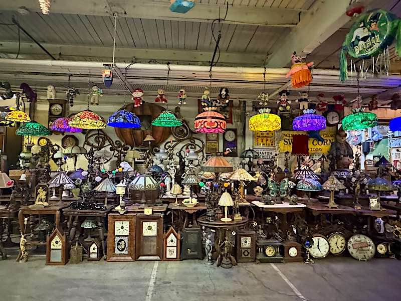 A display of Tiffany-style lamps