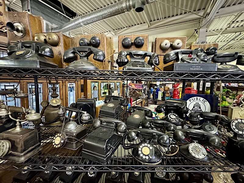 A display of early and historic telephones