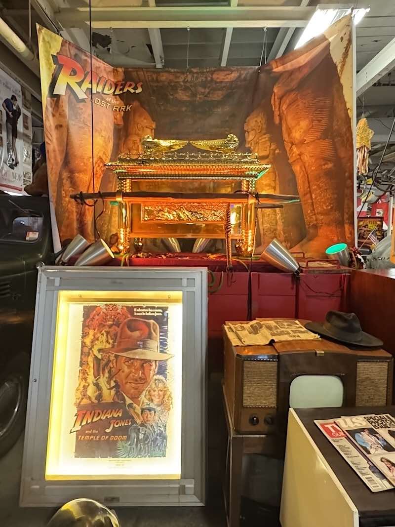 A display of memorabilia from the original Raiders of the Lost Ark movie