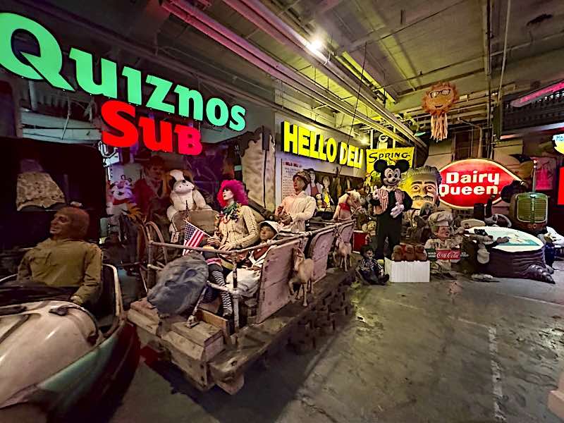 Vintage amusement park rides on display on the tram tour