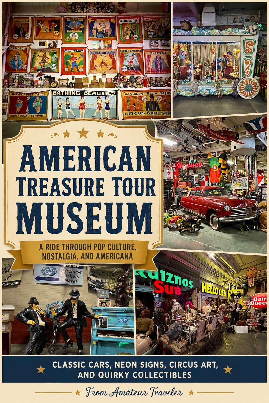 Explore the American Treasure Tour Museum in Oaks, Pennsylvania, a quirky collection of pop culture, nostalgia, classic cars, and music boxes.